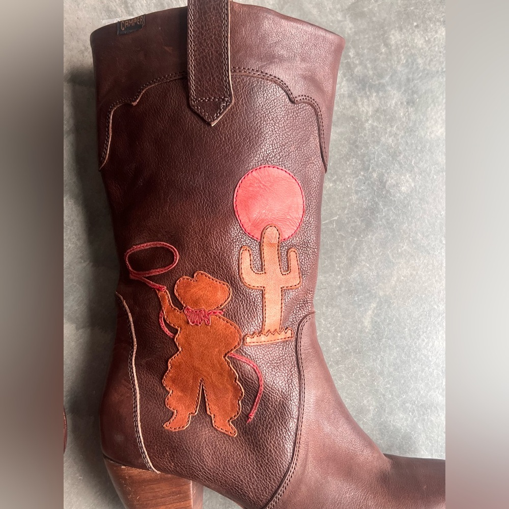 VINTAGE Camper Twins western-style leather boots with patchwork EU 38 (7.5) - Picture 6 of 8